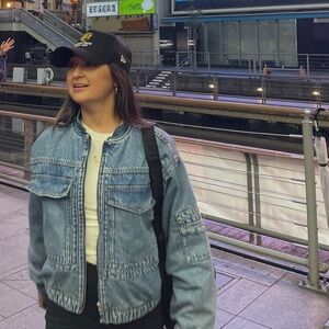 zara oversized denim bomber jacket